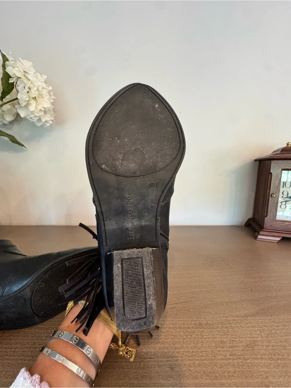 Women's Black Leather Fringe Ankle Boots